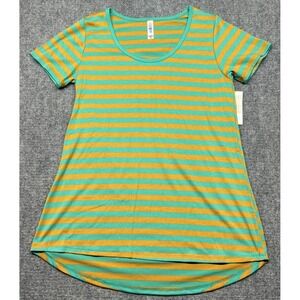 LulaRoe Classic T-Shirt Womens XS Green Striped Round Neck Short Sleeve New